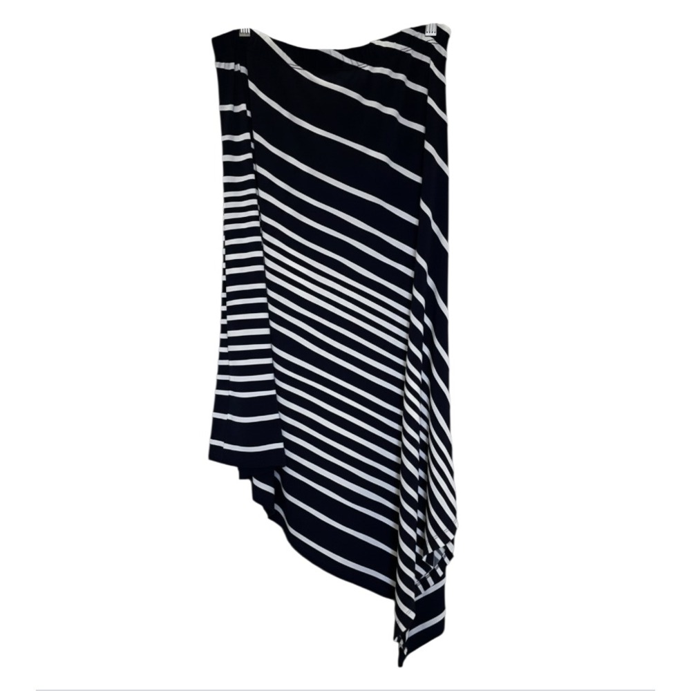 CHICO'S Soft Knit Asymmetrical Skirt DARK BLACK/BLUE/NAVY Diagonal Stripes 1/M/8